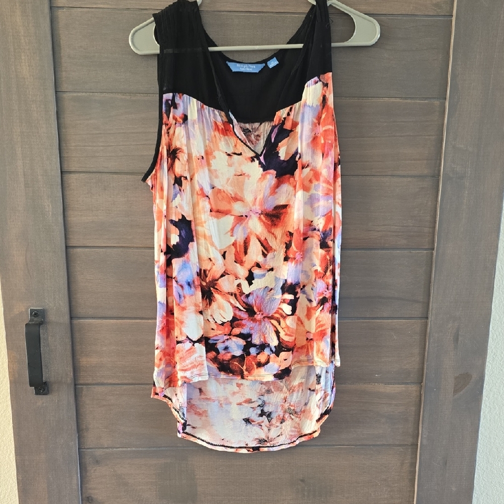 Simply Vera Vera Wang Floral Tank Top - Black and Orange